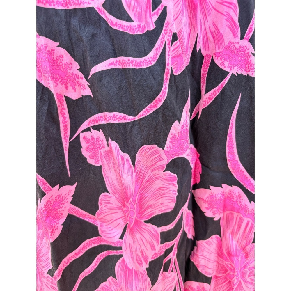 Betsey Johnson New York Pink Floral Hibiscus Black Midi Dress V-Neck Lace Trim S - Picture 4 of 8